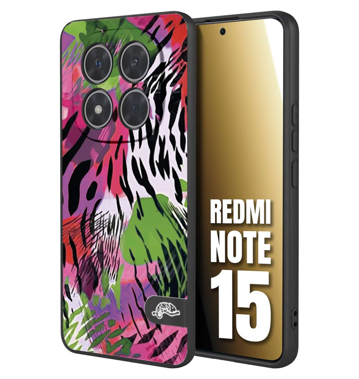 CUSTOMIZZA - Custodia cover nera morbida in tpu compatibile per Xiaomi Redmi Note 15 leopardato tigrato tiger colorata summer color verde fucsia