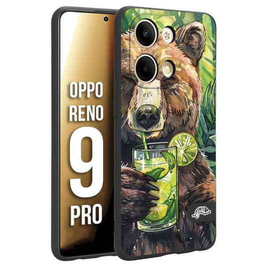 CUSTOMIZZA - Custodia cover nera morbida in tpu compatibile per Oppo Reno 9 PRO estate disegnata cocktails animali simpatici orso bear negroni