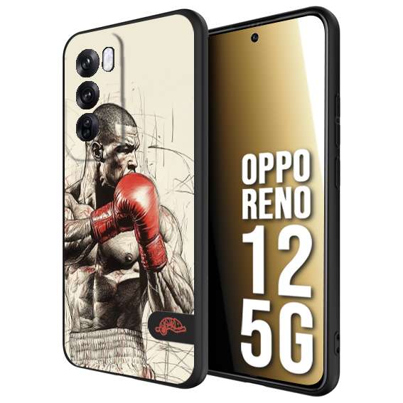 CUSTOMIZZA - Custodia cover nera morbida in tpu compatibile per Oppo Reno 12 5G pugilato pugili disegno tattoo guantoni box sport ring