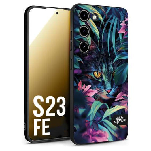 CUSTOMIZZA - Custodia cover nera morbida in tpu compatibile per Samsung S23 FE animali color giungla tropicale occhio di gatto colori vibranti disegnato