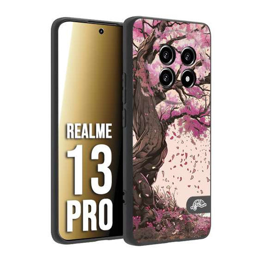 CUSTOMIZZA - Custodia cover nera morbida in tpu compatibile per Realme 13 PRO giapponese colori morbidi fiori di ciliegio rosa disegnata