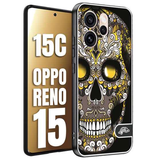 CUSTOMIZZA - Custodia cover nera morbida in tpu compatibile per Oppo Reno 15 - Reno 15Cteschio messicano Mexican skull nero giallo
