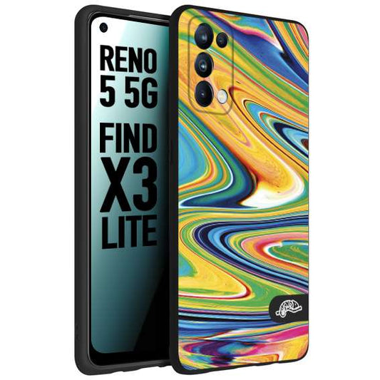 CUSTOMIZZA - Custodia cover nera morbida in tpu compatibile per Oppo Reno 5 5G colorata fantasia vortice marmo arcobaleno gialla verde blu