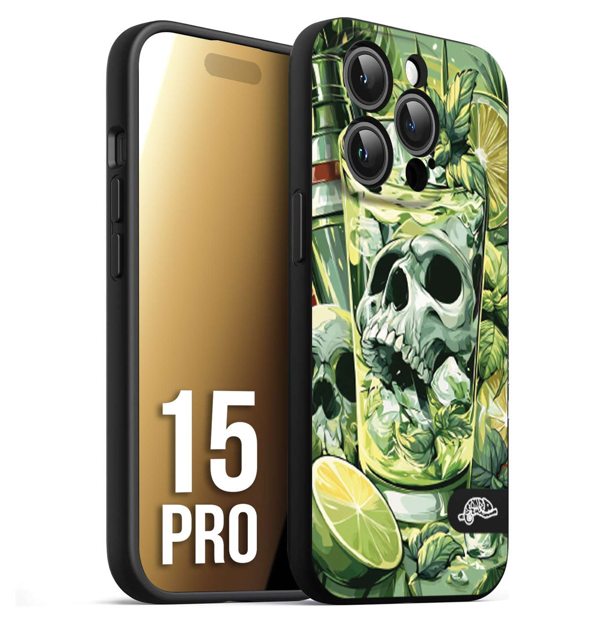 CUSTOMIZZA - Custodia cover nera morbida in tpu compatibile per iPhone 15 PRO Mojito cocktail teschio illustrazione drink lime menta ghiacci tropicale street art