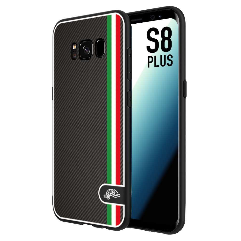 CUSTOMIZZA - Custodia cover nera morbida in tpu compatibile per Samsung S8 PLUS effetto fibra di carbonio bandiera Italia made in Italy