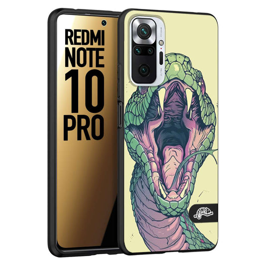 CUSTOMIZZA - Custodia cover nera morbida in tpu compatibile per Xiaomi Redmi Note 10 PRO snake yellow green serpente tatuaggio tattoo disegnato a mano