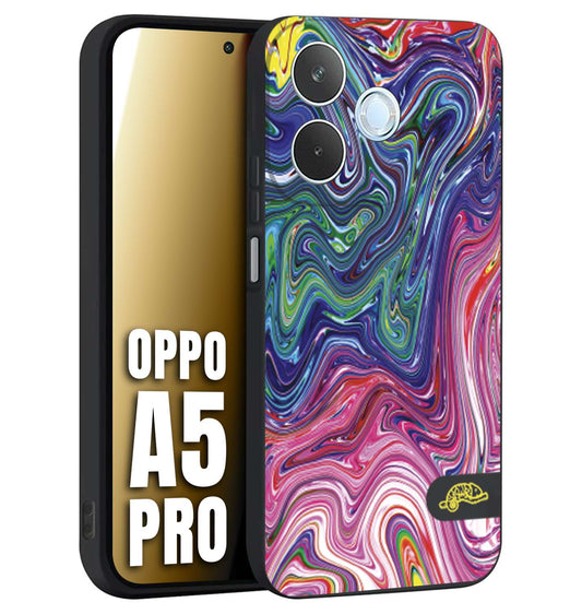 CUSTOMIZZA - Custodia cover nera morbida in tpu compatibile per Oppo A5 PRO colorata fantasia vortice marmo arcobaleno rosa blu fucsia