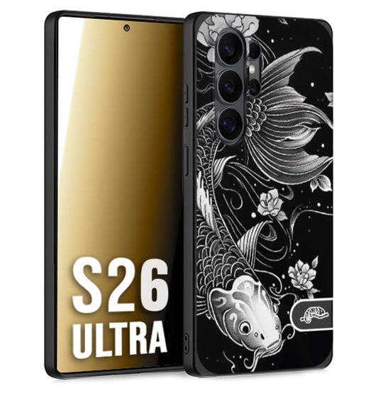 CUSTOMIZZA - Custodia cover nera morbida in tpu compatibile per Samsung S26 ULTRA carpa koi black and white bianco a rilievo disegnato tattoo tatuaggio