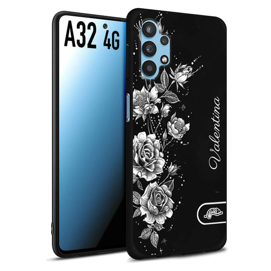 CUSTOMIZZA - Custodia cover nera morbida in tpu compatibile per Samsung A32 4G a rilievo soft touch personalizzata nome rose fiori donna