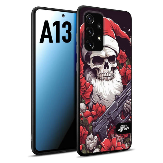 CUSTOMIZZA - Custodia cover nera morbida in tpu compatibile per Samsung A13 teschio natale santa claus fiori tattoo disegnato