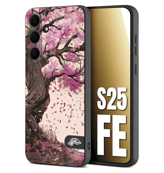 CUSTOMIZZA - Custodia cover nera morbida in tpu compatibile per Samsung S25 FE giapponese colori morbidi fiori di ciliegio rosa disegnata