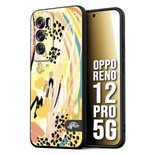 CUSTOMIZZA - Custodia cover nera morbida in tpu compatibile per Oppo Reno 12 PRO 5G astratti donna flower fantasia estate gialla rosa leopardata