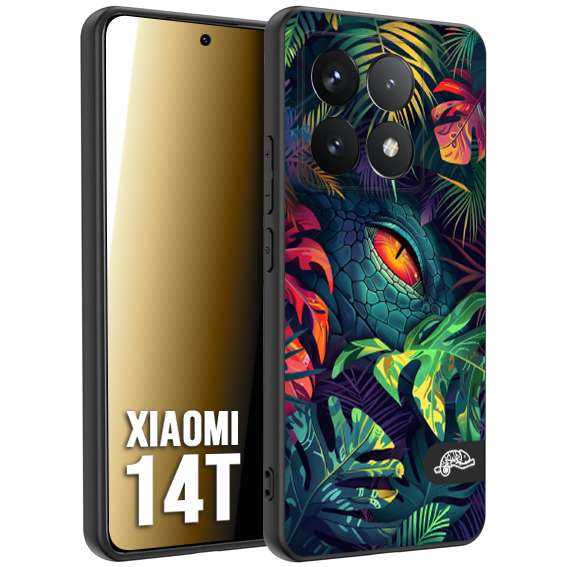 CUSTOMIZZA - Custodia cover nera morbida in tpu compatibile per Xiaomi 14T animali color giungla tropicale occhio di coccodrillo alligatore disegnato