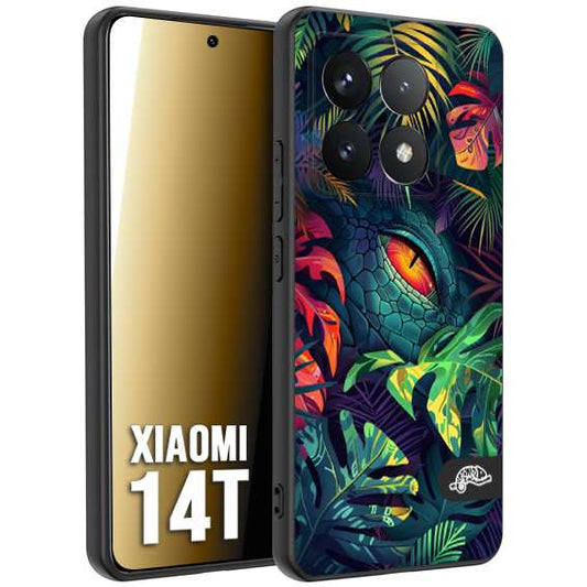 CUSTOMIZZA - Custodia cover nera morbida in tpu compatibile per Xiaomi 14T animali color giungla tropicale occhio di coccodrillo alligatore disegnato
