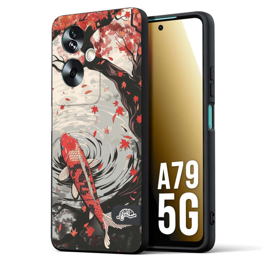 CUSTOMIZZA - Custodia cover nera morbida in tpu compatibile per Oppo A79 5G giapponese lago carpa koi rossa con foglie d'acero rosso disegnata tattoo