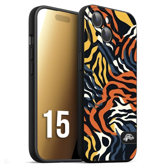 CUSTOMIZZA - Custodia cover nera morbida in tpu compatibile per iPhone 15 leopardato maculato tigrato tiger colorata gialla blu arancio