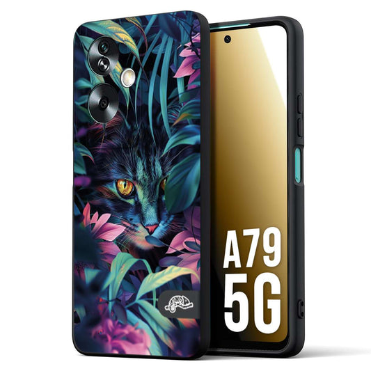 CUSTOMIZZA - Custodia cover nera morbida in tpu compatibile per Oppo A79 5G animali color giungla tropicale occhio di gatto colori vibranti disegnato