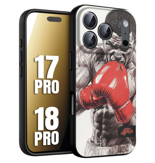 CUSTOMIZZA - Custodia cover nera morbida in tpu compatibile per iPhone 17 PRO - 18 PRO pugilato pugili disegno tattoo guantoni box pesi massimi gancio