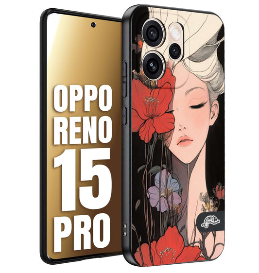 CUSTOMIZZA - Custodia cover nera morbida in tpu compatibile per Oppo Reno 15 PRO woman flower Fantasia Floreale Design Donna e Fiori, Retro Artistico