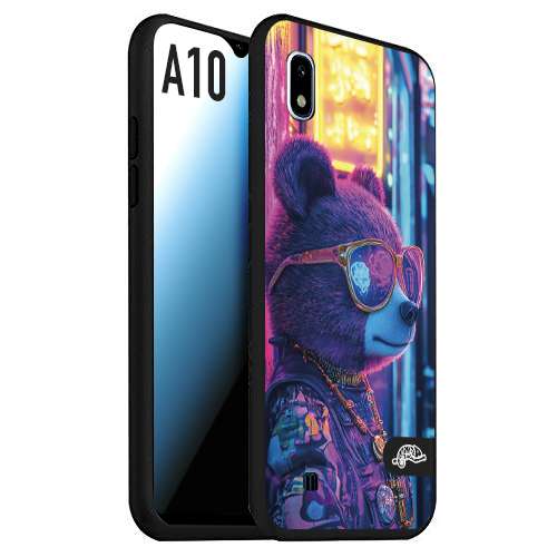 CUSTOMIZZA - Custodia cover nera morbida in tpu compatibile per Samsung A10 animali cyberpunk orsetto orso street bear fucsia blu night