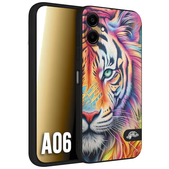 CUSTOMIZZA - Custodia cover nera morbida in tpu compatibile per Samsung A06 animali color tigre tiger viso colori vibranti disegnato schizzo