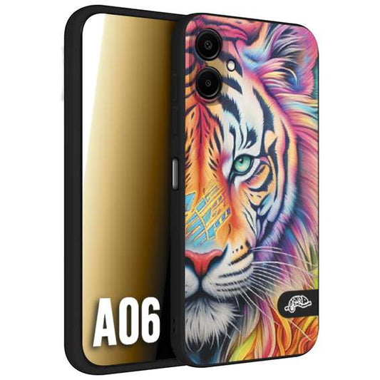 CUSTOMIZZA - Custodia cover nera morbida in tpu compatibile per Samsung A06 animali color tigre tiger viso colori vibranti disegnato schizzo