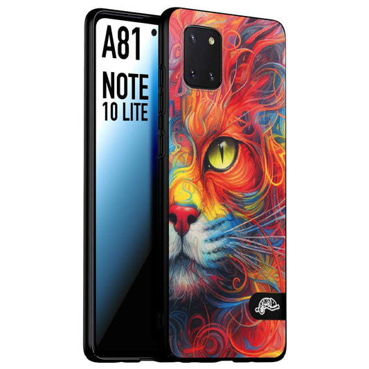 CUSTOMIZZA - Custodia cover nera morbida in tpu compatibile per Samsung A81 - Note 10 Lite animali color cat gatto viso colori vibranti disegnato schizzo