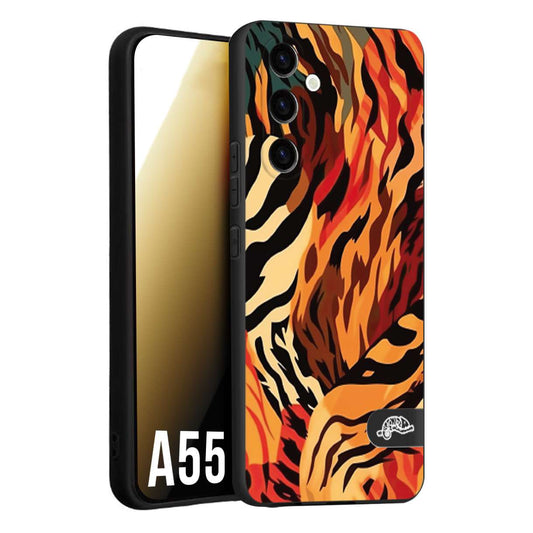 CUSTOMIZZA - Custodia cover nera morbida in tpu compatibile per Samsung A55 5G leopardato maculato tigrato tiger colorata gialla rossa arancio