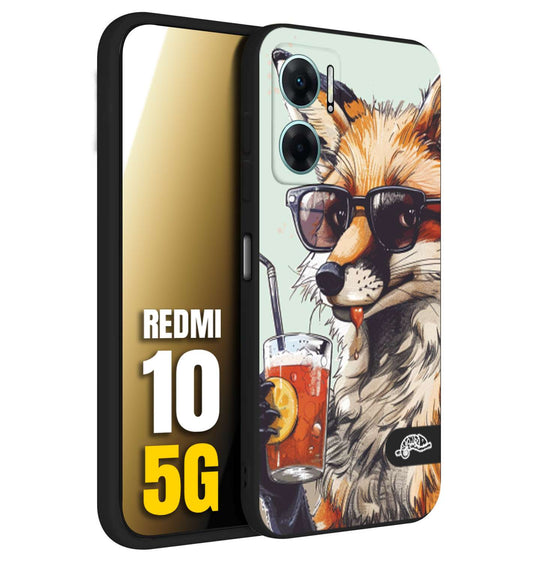 CUSTOMIZZA - Custodia cover nera morbida in tpu compatibile per Xiaomi Redmi 10 5G estate disegnata cocktails animali simpatici fox volpe negroni
