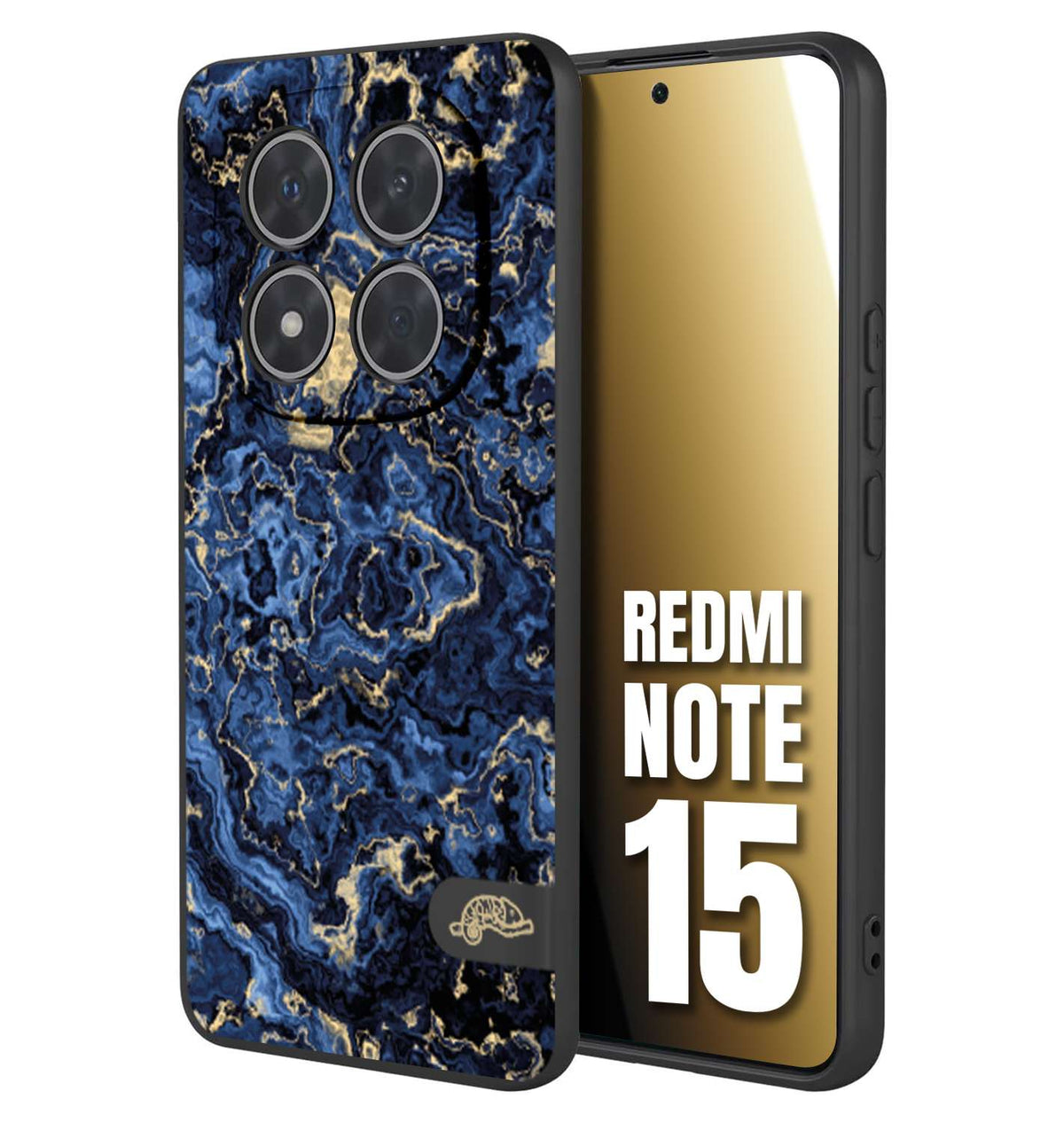 CUSTOMIZZA - Custodia cover nera morbida in tpu compatibile per Xiaomi Redmi Note 15 effetto marmo marble blu venature dorato psichedelico