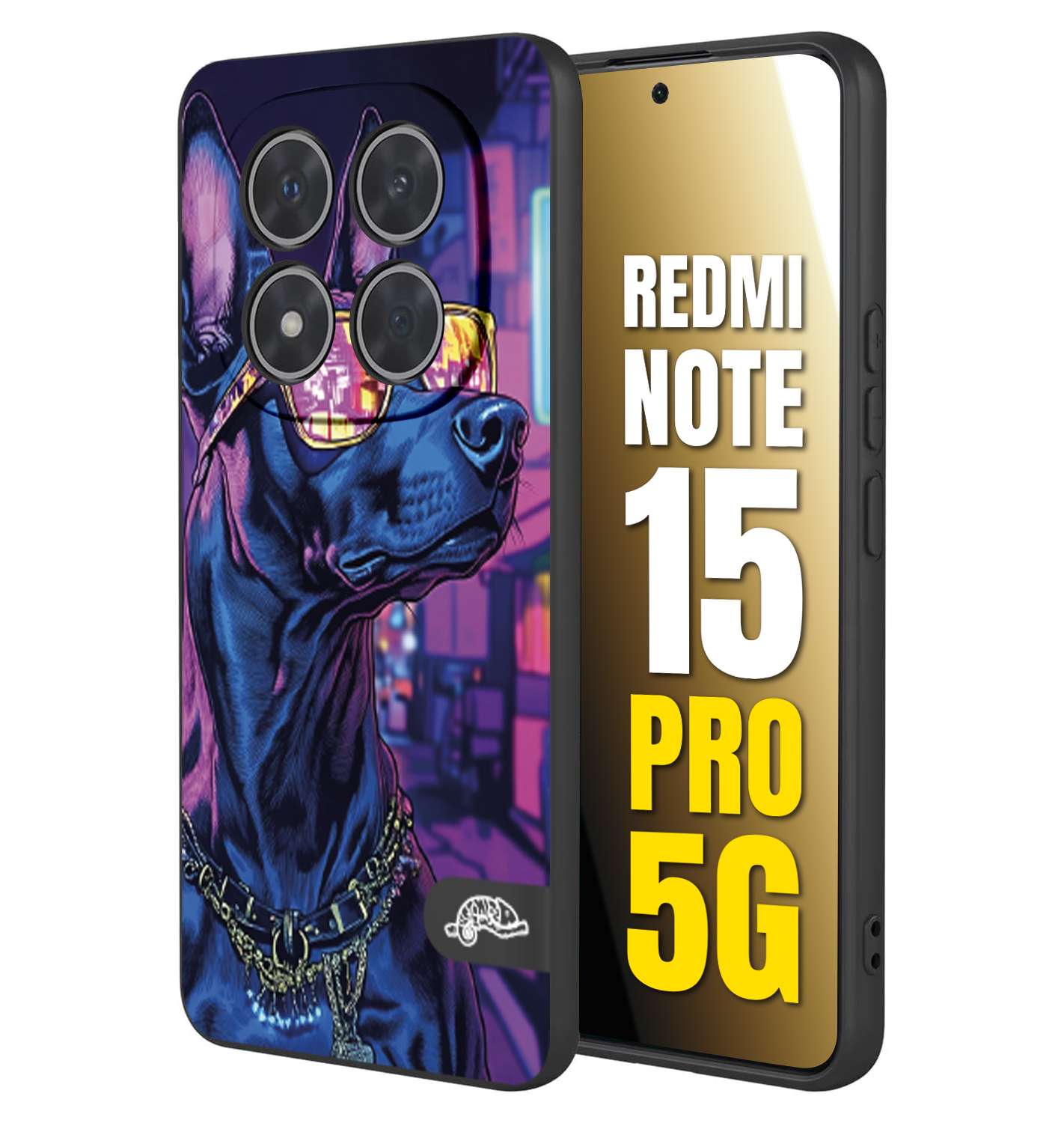 CUSTOMIZZA - Custodia cover nera morbida in tpu compatibile per Xiaomi Redmi Note 15 PRO 5G animali cyberpunk dobermann cane street dog fucsia blu night
