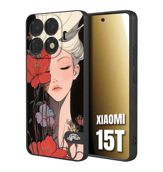 CUSTOMIZZA - Custodia cover nera morbida in tpu compatibile per Xiaomi 15T woman flower Fantasia Floreale Design Donna e Fiori, Retro Artistico
