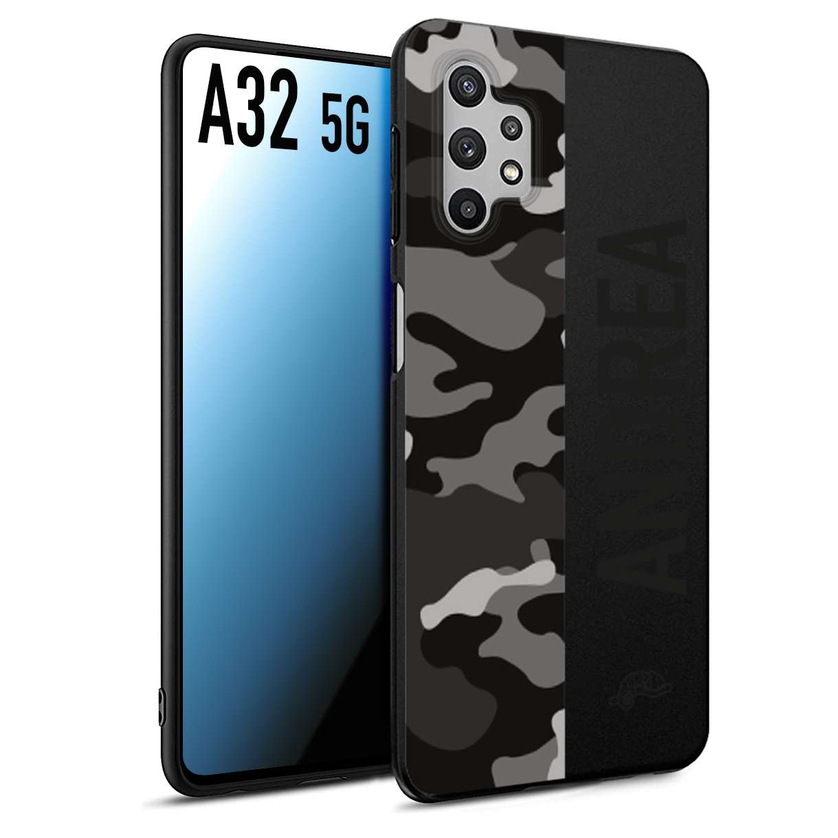 CUSTOMIZZA - Custodia cover nera morbida in tpu compatibile per Samsung A32 5G camouflage mimetico militare personalizzata nome