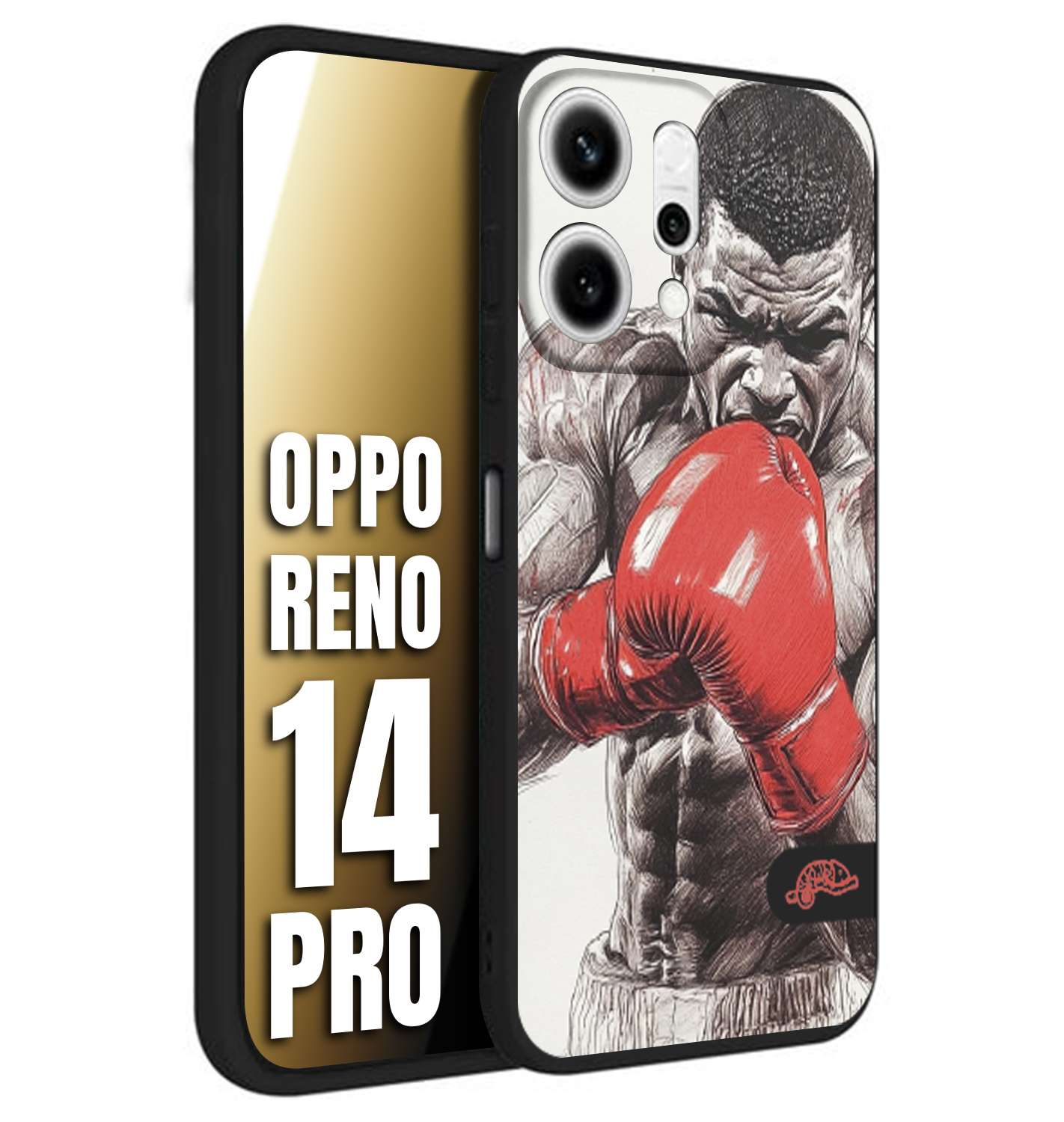 CUSTOMIZZA - Custodia cover nera morbida in tpu compatibile per Oppo Reno 14 PRO pugilato pugili disegno tattoo guantoni box pesi massimi gancio
