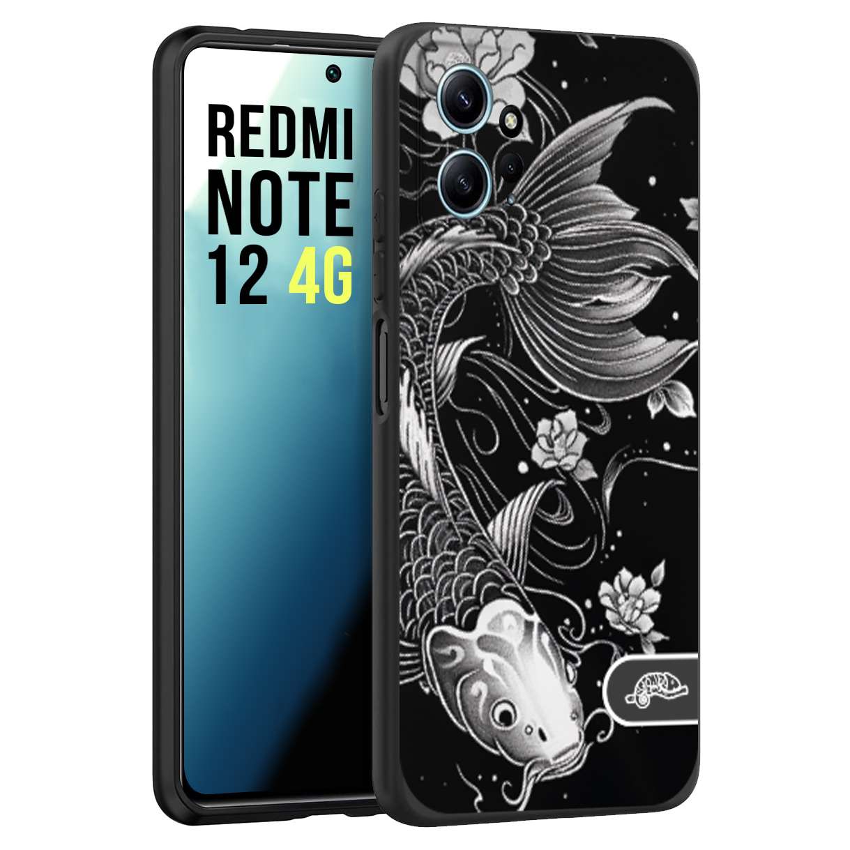 CUSTOMIZZA - Custodia cover nera morbida in tpu compatibile per Xiaomi Redmi Note 13 5G carpa koi black and white bianco a rilievo disegnato tattoo tatuaggio