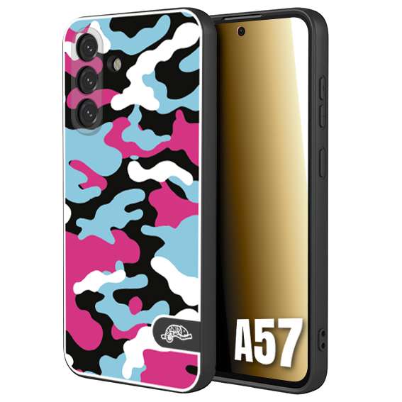 CUSTOMIZZA - Custodia cover nera morbida in tpu compatibile per Samsung A57 camouflage mimetico militare fucsia celeste