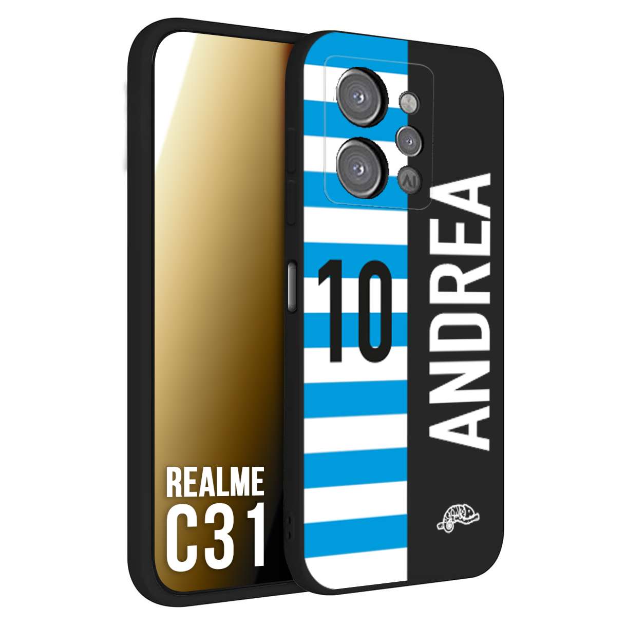 CUSTOMIZZA - Custodia cover nera morbida in tpu compatibile per Realme C31 personalizzata calcio football nome e numero calciatori biancazzurri