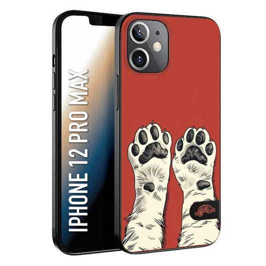 CUSTOMIZZA - Custodia cover nera morbida in tpu compatibile per iPhone 12 PRO MAX zampe di gatto cat paws rossa red disegnata fumetto cartoon