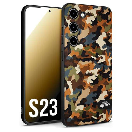 CUSTOMIZZA - Custodia cover nera morbida in tpu compatibile per Samsung S23 camouflage mimetico militare moderno blu marrone beige