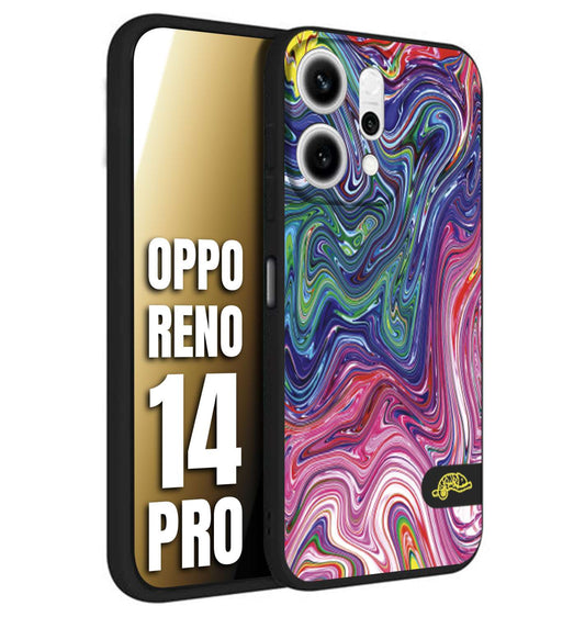 CUSTOMIZZA - Custodia cover nera morbida in tpu compatibile per Oppo Reno 14 PRO colorata fantasia vortice marmo arcobaleno rosa blu fucsia
