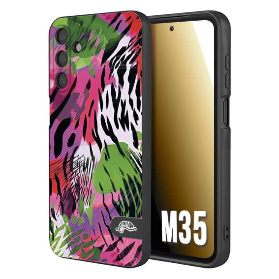 CUSTOMIZZA - Custodia cover nera morbida in tpu compatibile per Samsung M35 leopardato tigrato tiger colorata summer color verde fucsia