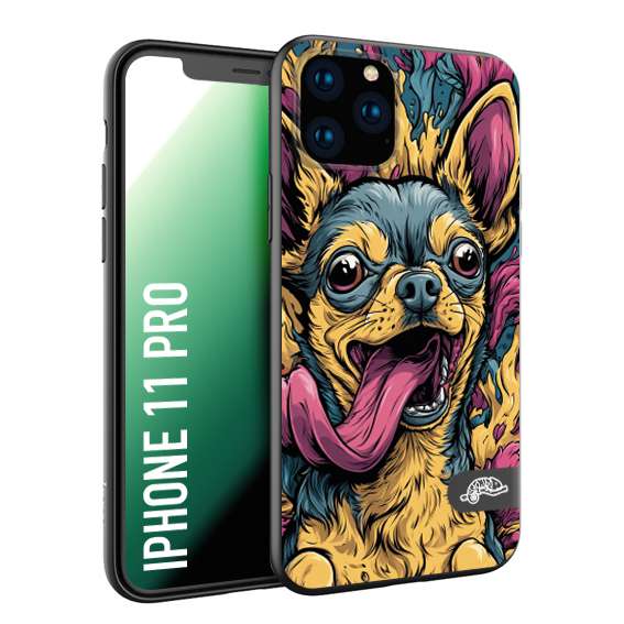 CUSTOMIZZA - Custodia cover nera morbida in tpu compatibile per iPhone 11 PRO Chihuahua illustrazione cane pop art cane street art cartone animato