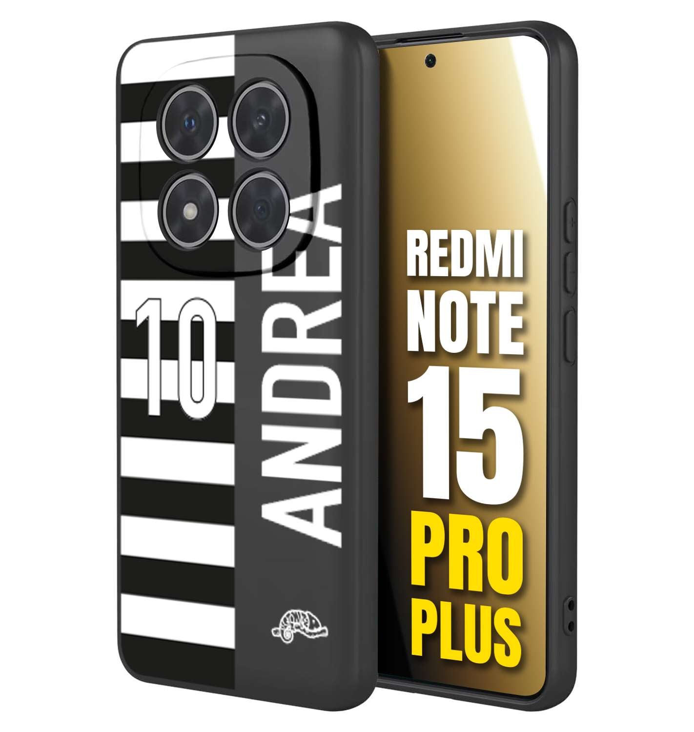 CUSTOMIZZA - Custodia cover nera morbida in tpu compatibile per Xiaomi Redmi Note 15 PRO PLUS personalizzata calcio football nome e numero calciatori bianconera
