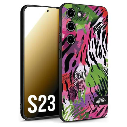 CUSTOMIZZA - Custodia cover nera morbida in tpu compatibile per Samsung S23 leopardato tigrato tiger colorata summer color verde fucsia