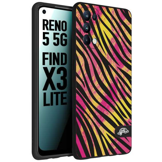 CUSTOMIZZA - Custodia cover nera morbida in tpu compatibile per Oppo Reno 5 5G zebrata maculata a rilievo soft touch donna fucsia gialla