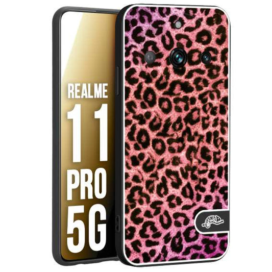 CUSTOMIZZA - Custodia cover nera morbida in tpu compatibile per Oppo Realme 11 PRO 5G leopardato maculato donna rosa leopard