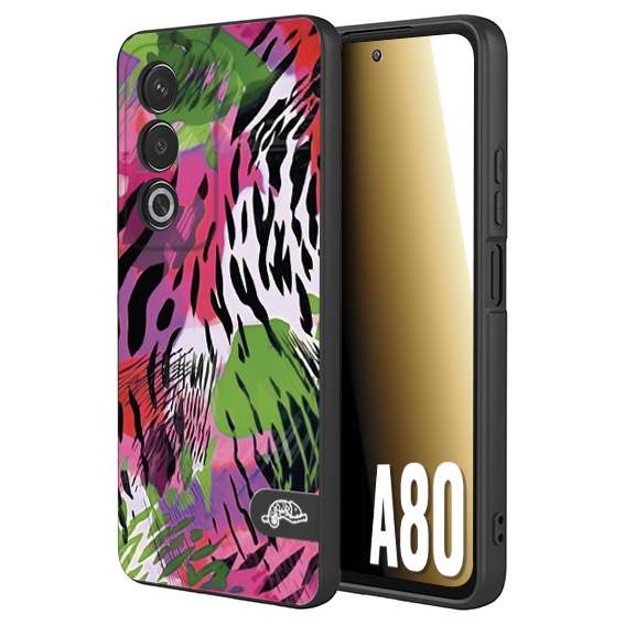 CUSTOMIZZA - Custodia cover nera morbida in tpu compatibile per Oppo A80 leopardato tigrato tiger colorata summer color verde fucsia