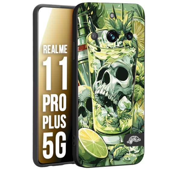 CUSTOMIZZA - Custodia cover nera morbida in tpu compatibile per Realme 11 PRO PLUS 5G Mojito cocktail teschio illustrazione drink lime menta ghiacci tropicale street art