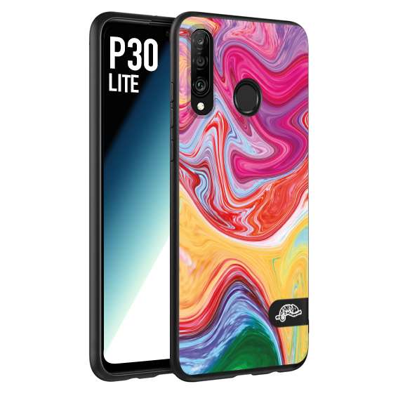 CUSTOMIZZA - Custodia cover nera morbida in tpu compatibile per Huawei P30 LITE colorata fantasia vortice marmo onde verde fucsia gialla