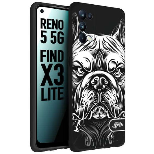 CUSTOMIZZA - Custodia cover nera morbida in tpu compatibile per Oppo Reno 5 5G bulldog bianco a rilievo disegnato tattoo tatuaggio